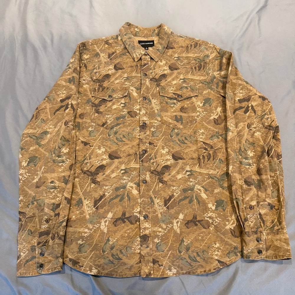 Lucky Brand Long Sleeve Camo M Printed Twill‎ Western Shirt Pearl Snap